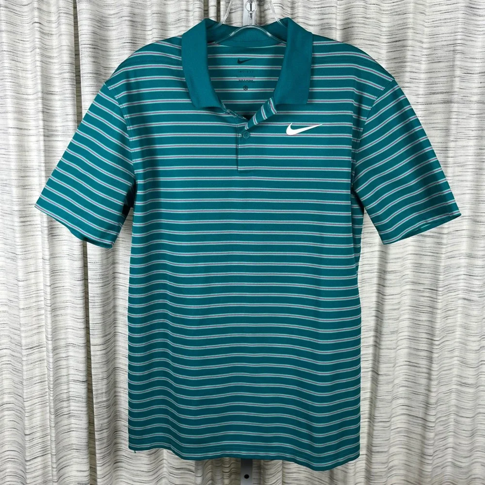 Nike Dri-FIT Mens Striped Golf Polo Shirt Teal‎ Pink DH0829-367 Size S